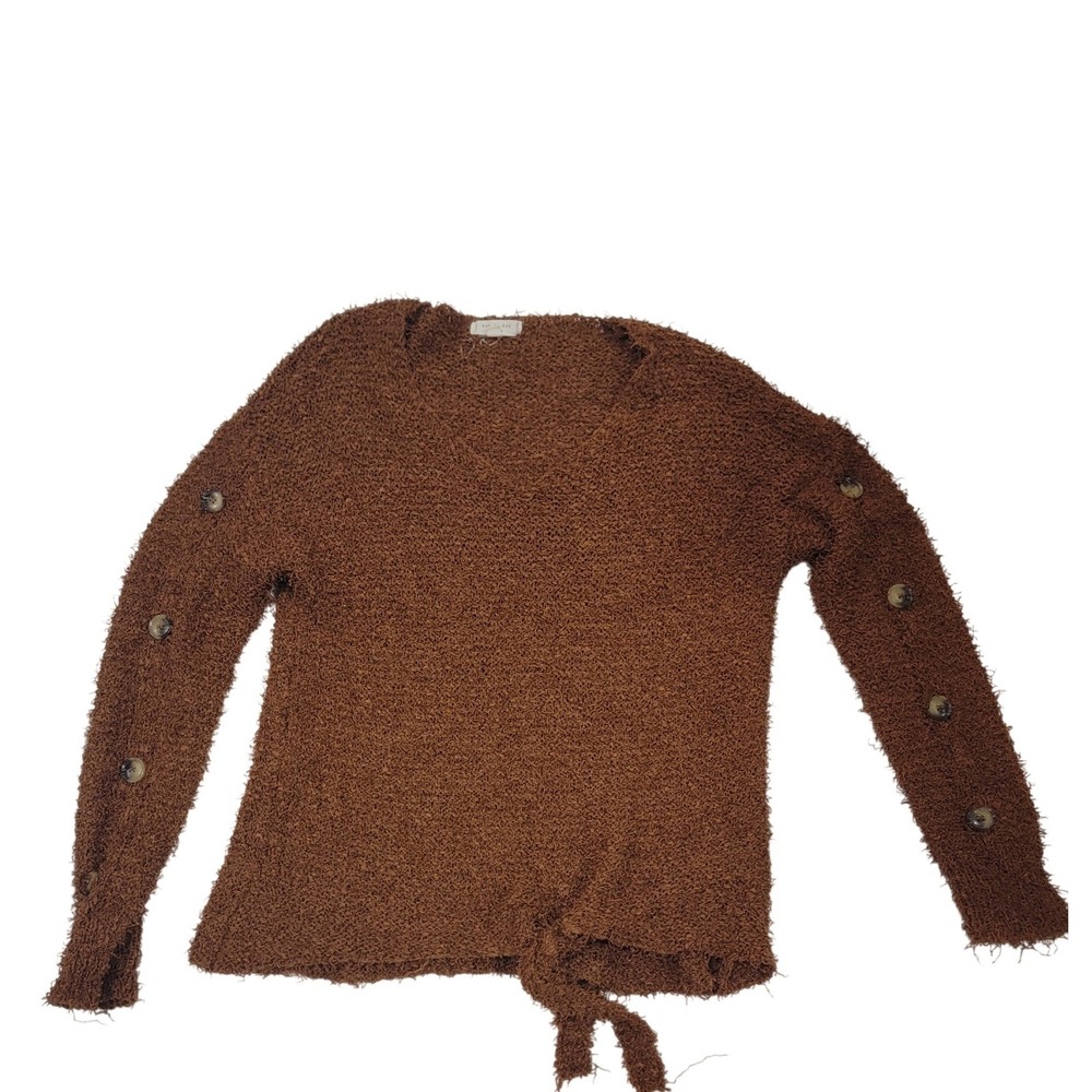 Nordstorm Day to Day Blu Pepper Rust Brown Button Sleeve Tie Front Sweater M